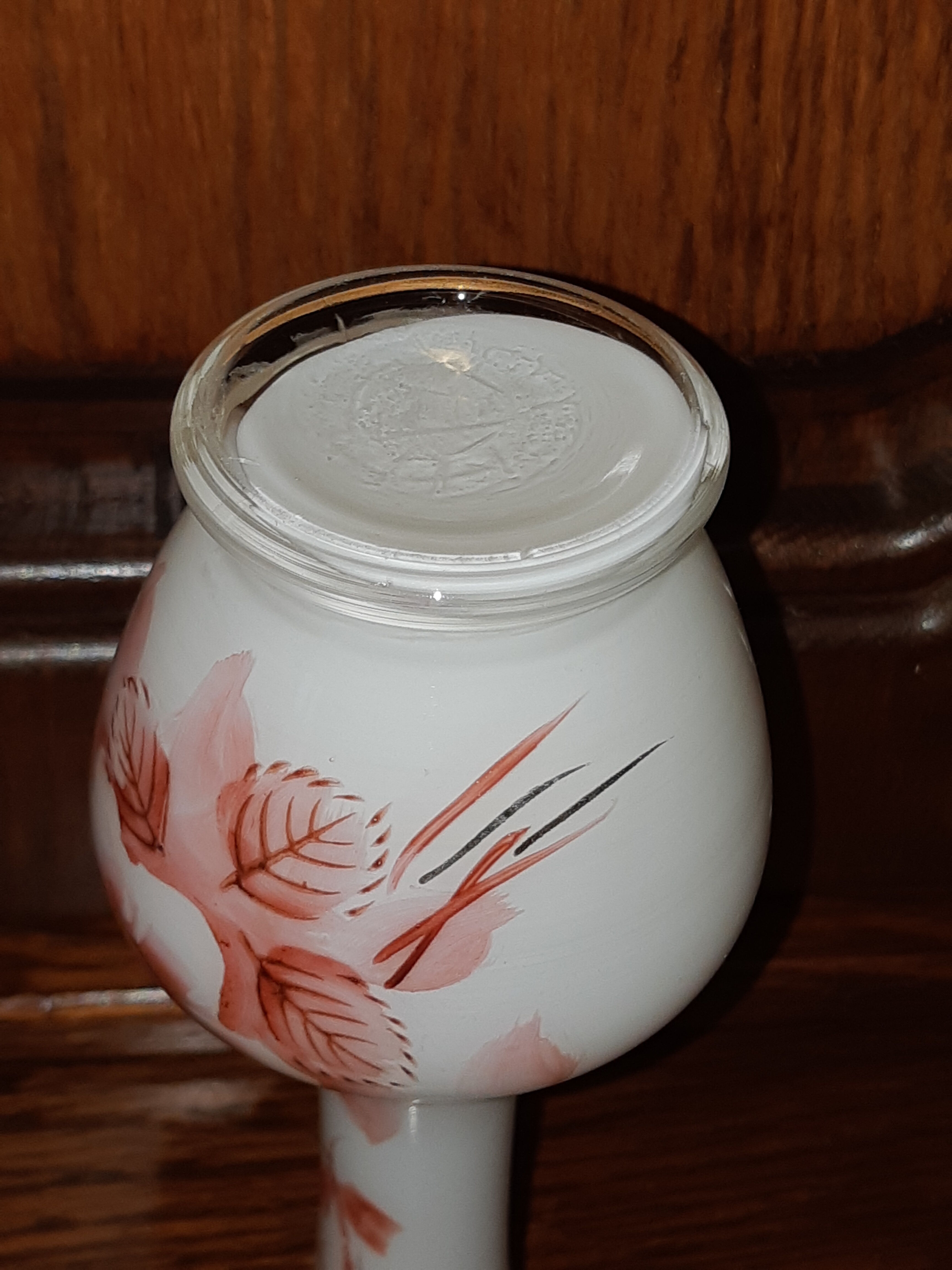 Soliflore vase in blown opaline glass decorated with flowers