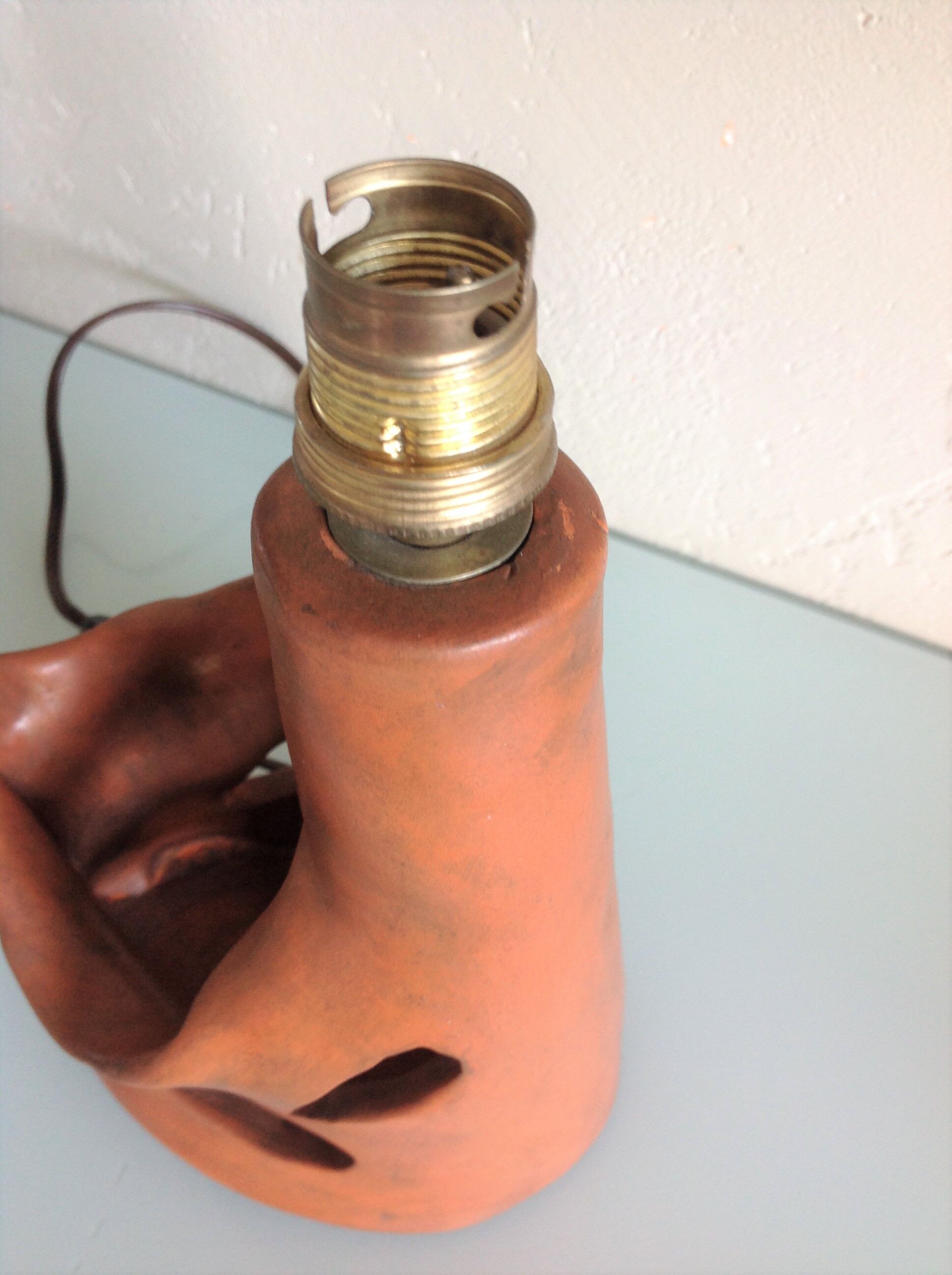 Ceramic lamp terracotta and lampshade wool 50/60