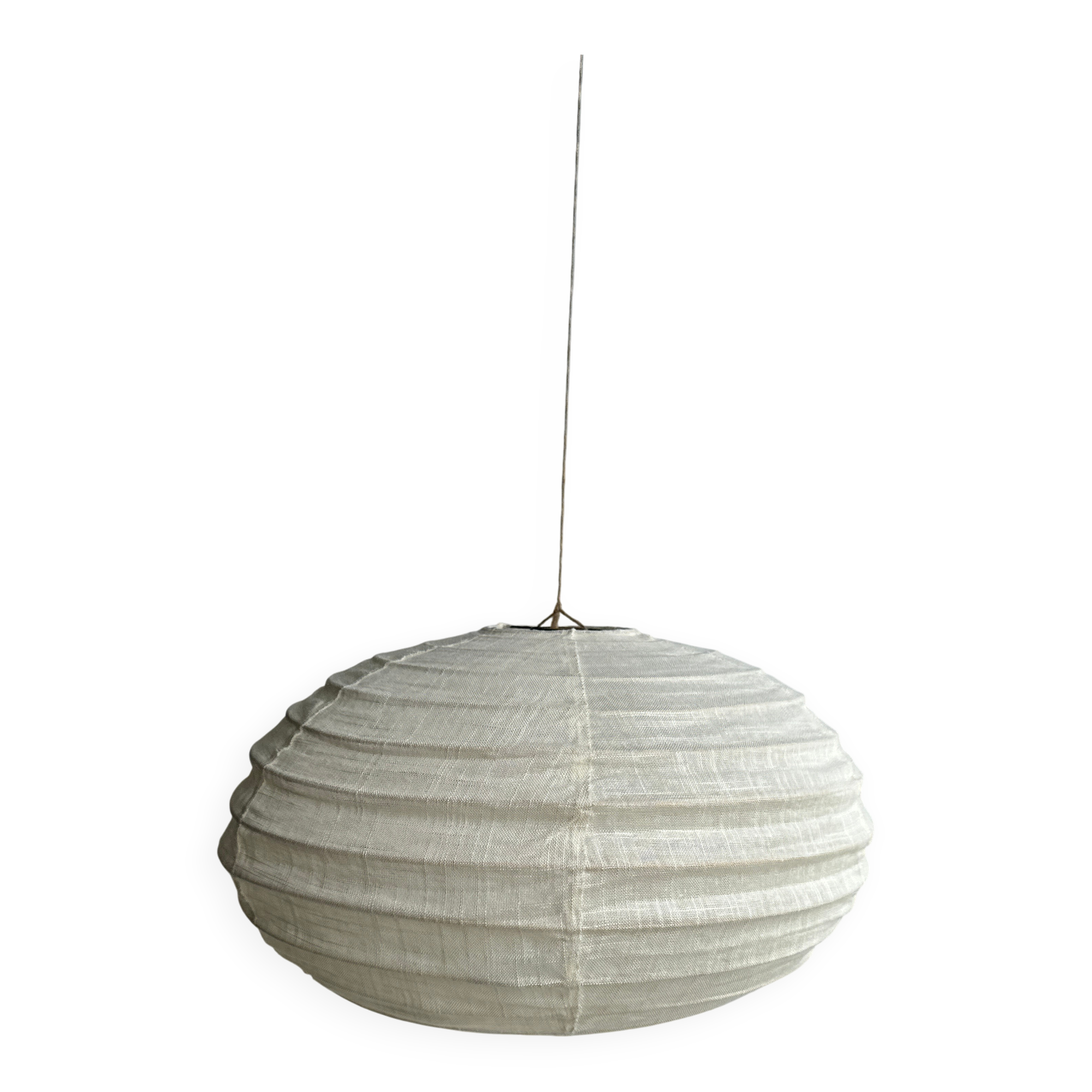 Average suspension in rattan and natural linen, Japanese-style, oval and flattened, H30 D4.