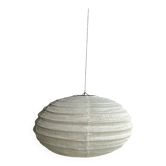 Suspension en rotin et lin naturel japonisante ovale aplatie H30 D4