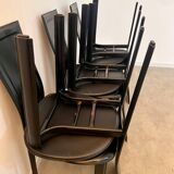 Lot 6 black leather chairs Italian design 80s Cattelan Italia vintage Lara model