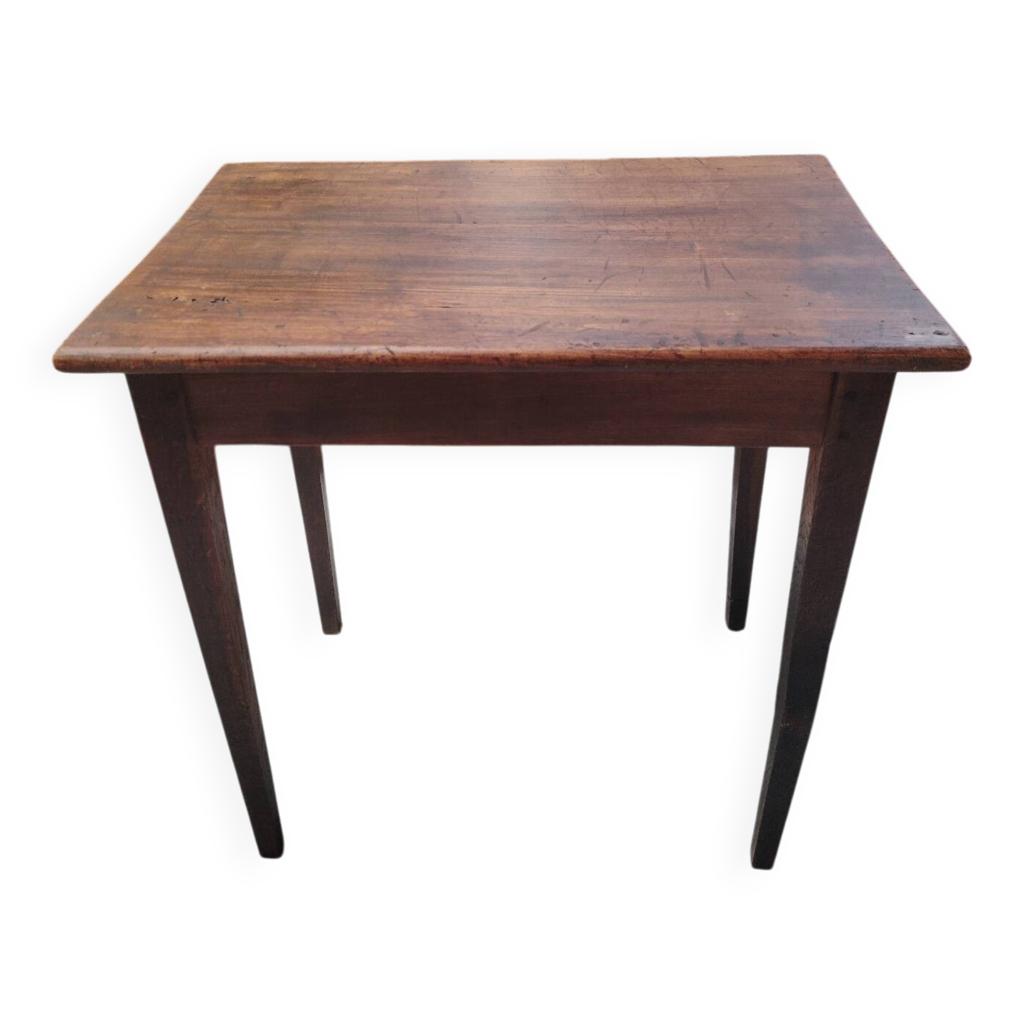 Small patinated solid wood side table with tapered legs - 1900
