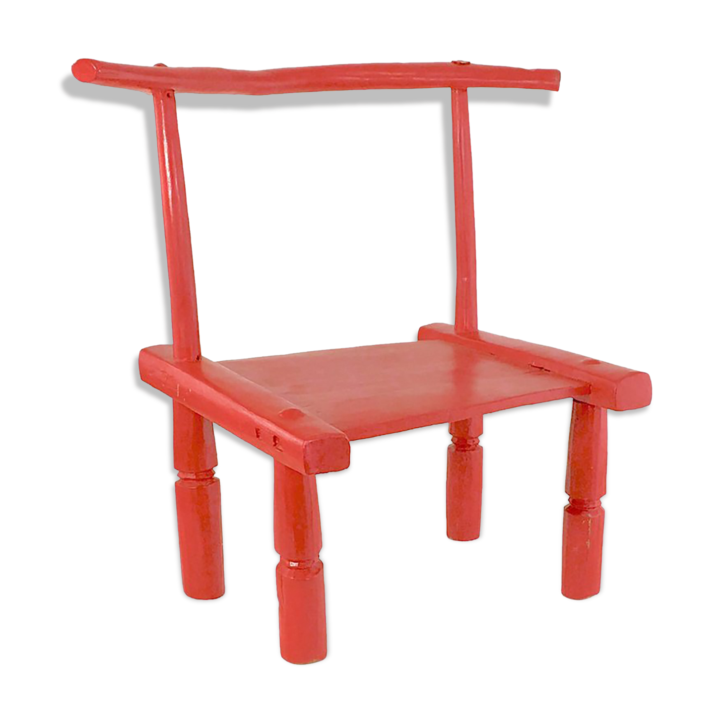 Old african baole red painted meditation chair