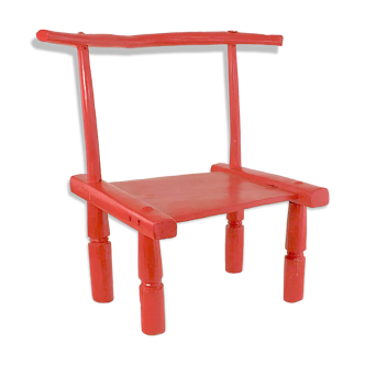 Old african baole red painted meditation chair