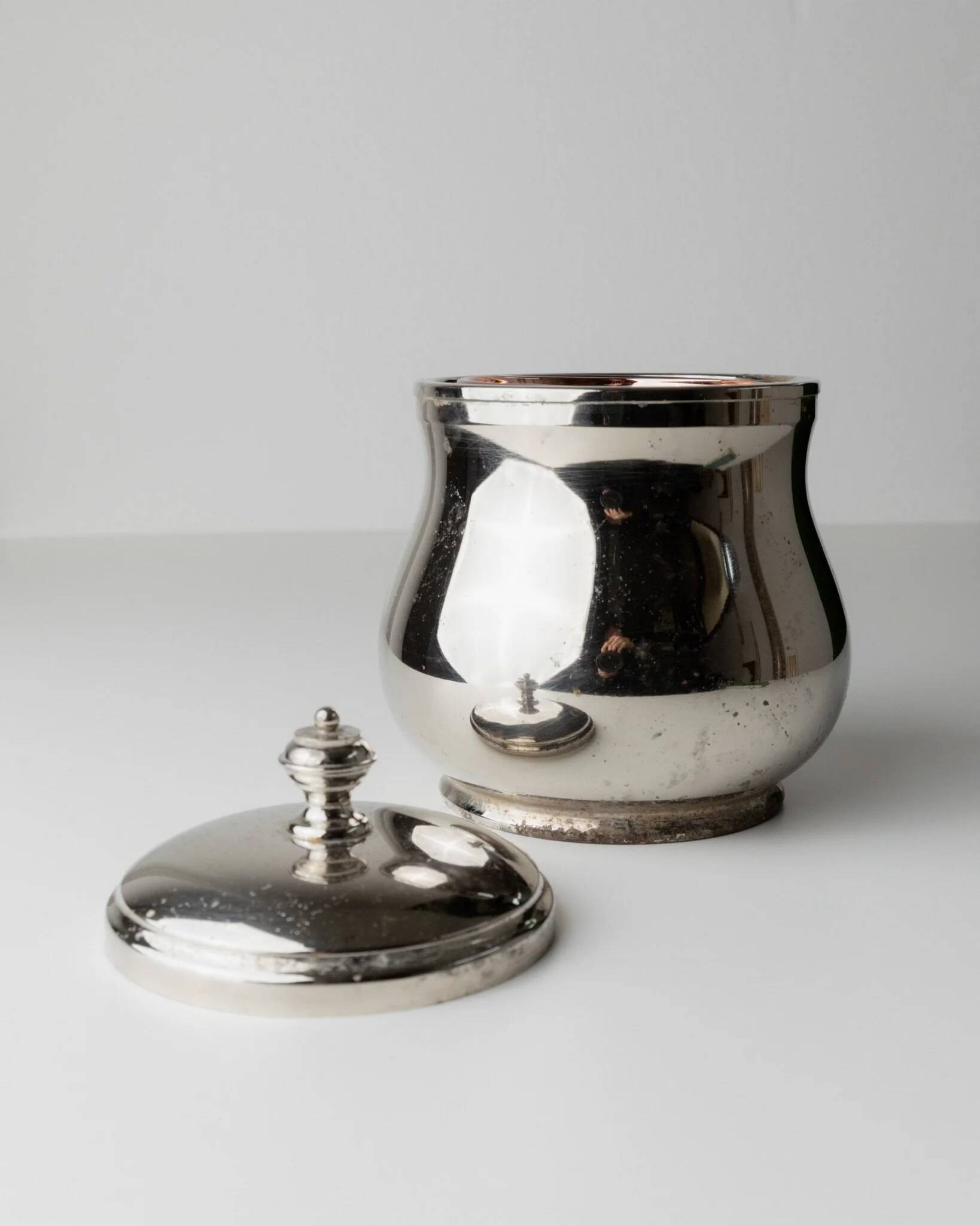 Vintage silver-plated brass ice bucket with glass inlay – mid-century Italian design, 1960s, table centerpiece
