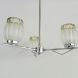 Vintage chandelier with 3 branches in chrome metal and glass globe. Year 70