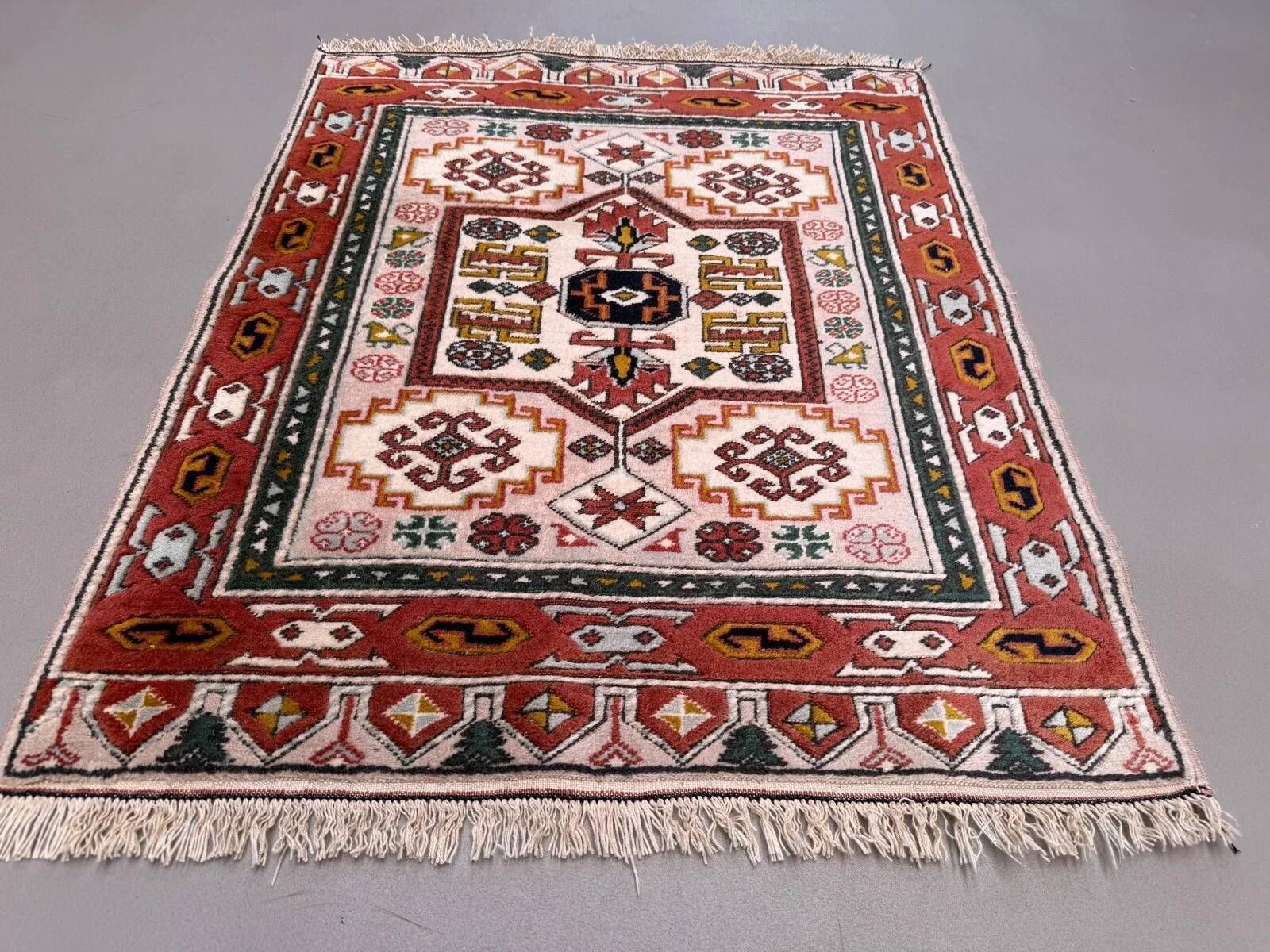 Old Turkish Kazak rug 90x115 cm vintage tribal, square medium 2574