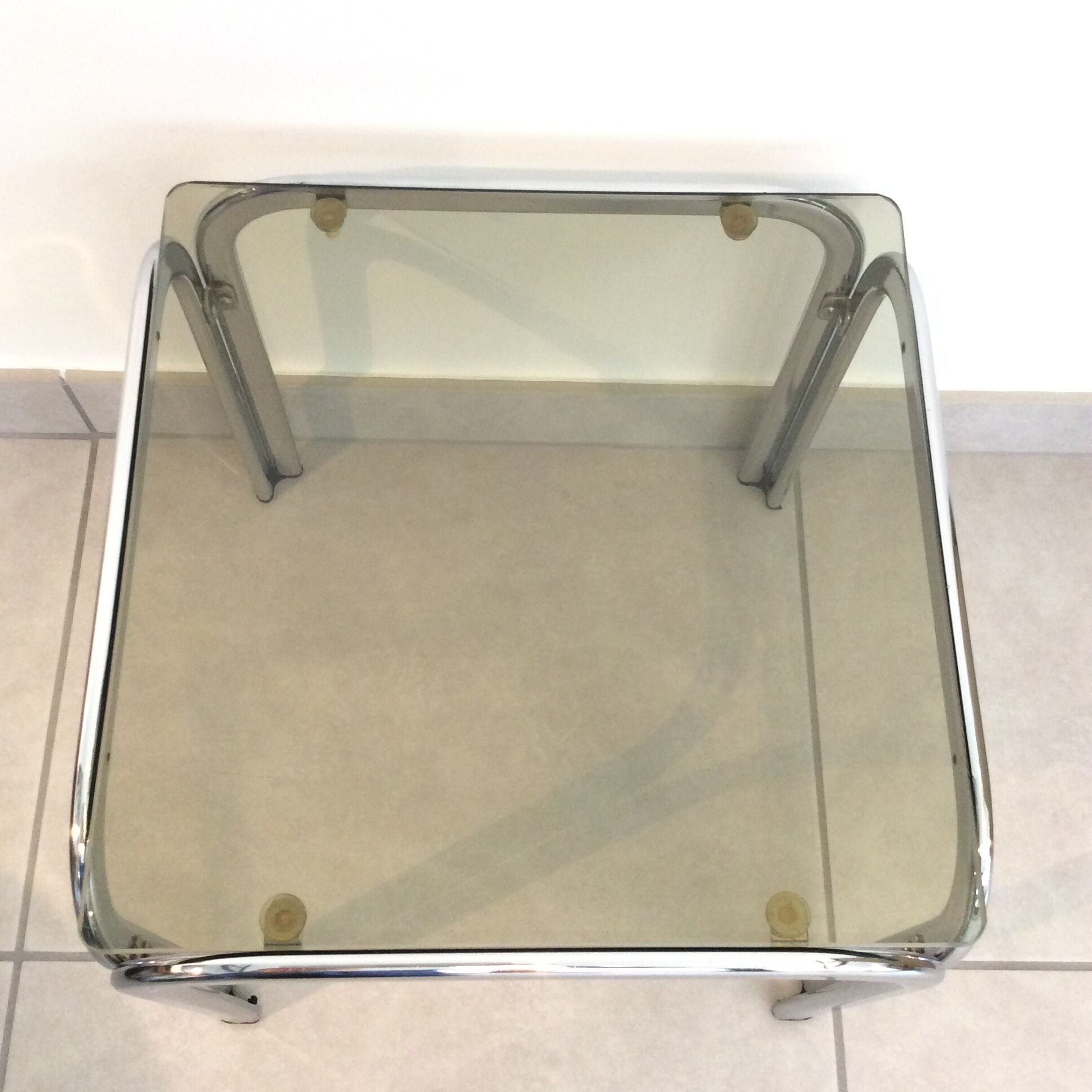 small coffee table glass and chrome 80s