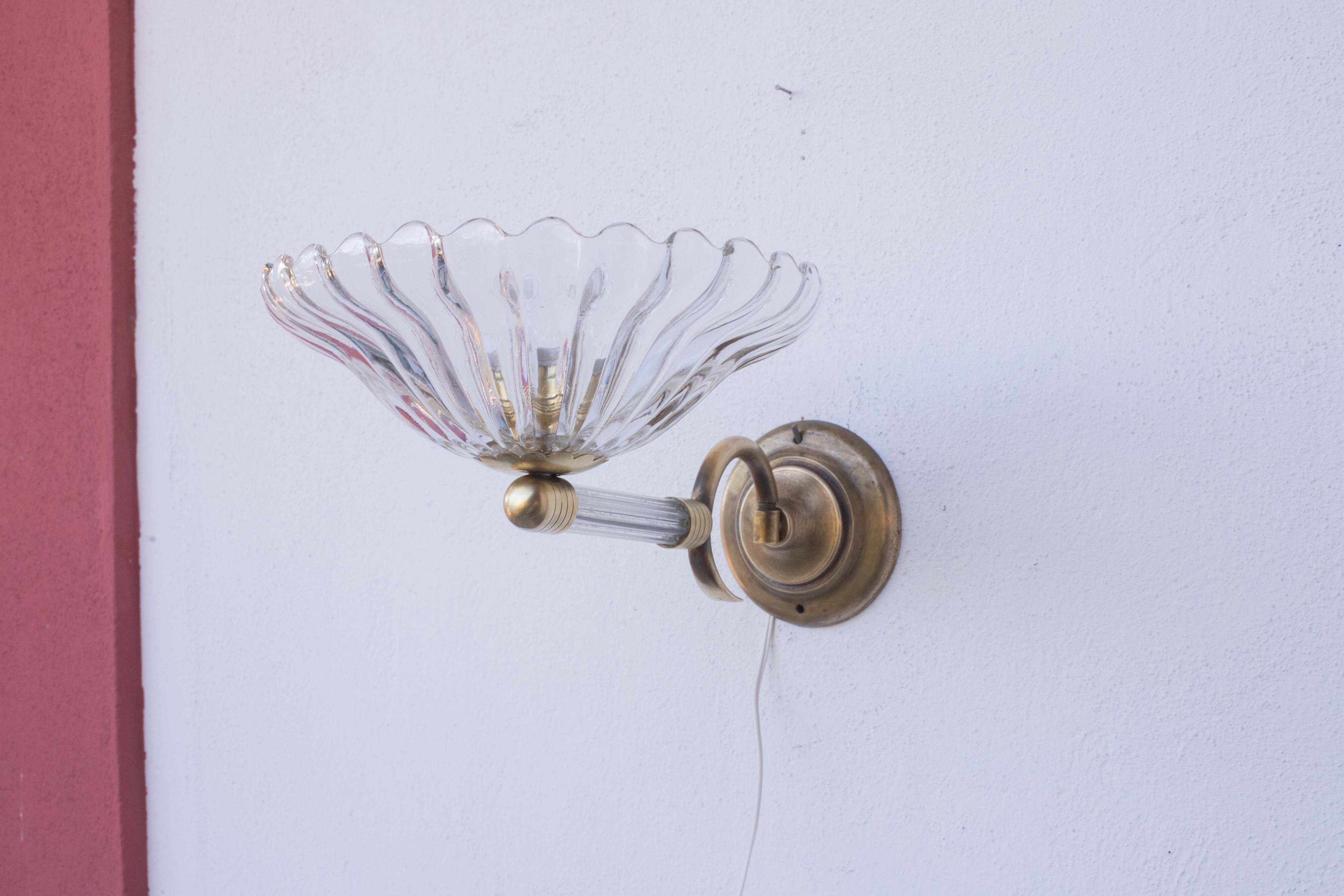 Set of 2 Wall Light Sconces by Barovier & Toso Glass Murano, Italy, 1950
