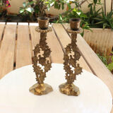 Old pair of vintage Hein Holon Israel cactus candlesticks