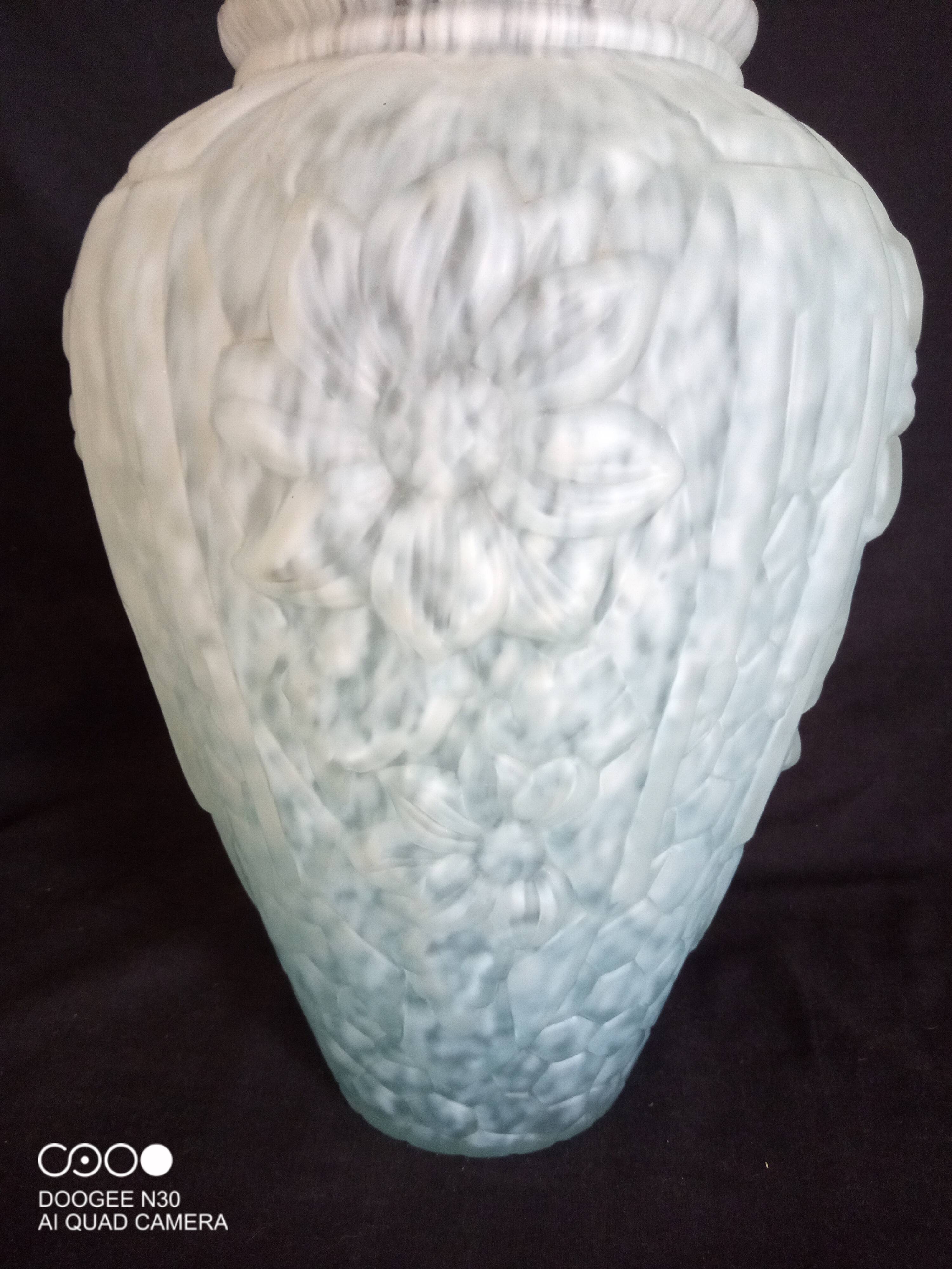 Art Deco vase in pressed molded glass paste, speckled blue color, h - 29
