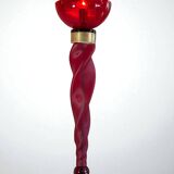 Pair of 62 cm murano torchere wall lights in red tinted glass and brass