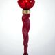 Pair of 62 cm murano torchere wall lights in red tinted glass and brass