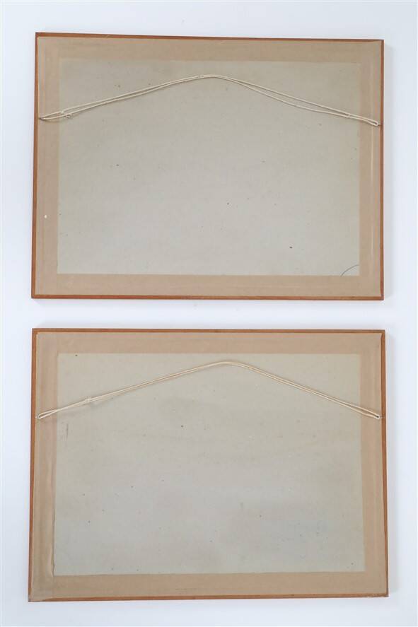 Set of 2 mid-century Erling Juhl wood prints in original larch wood frames / 1960s