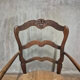 French provincial oak armchair with woven seat, early 20th century, France
