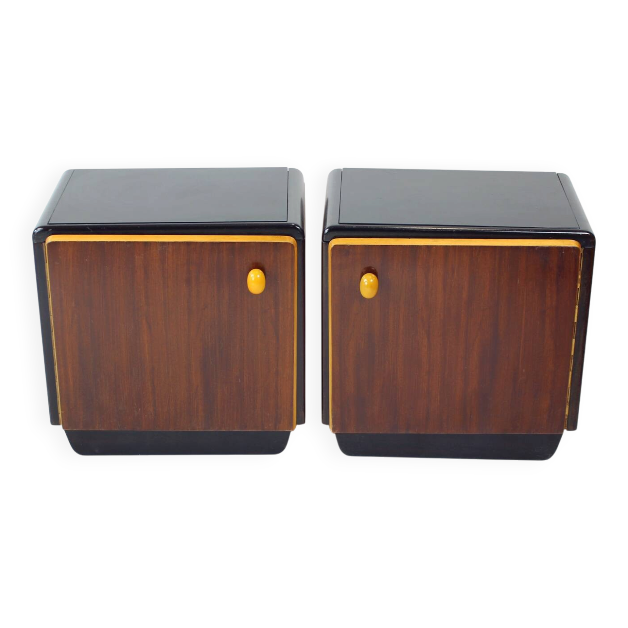 Mid Century Bedside Tables With Glass Tops, Czechoslovakia 1960s