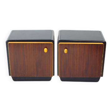 Mid Century Bedside Tables With Glass Tops, Czechoslovakia 1960s