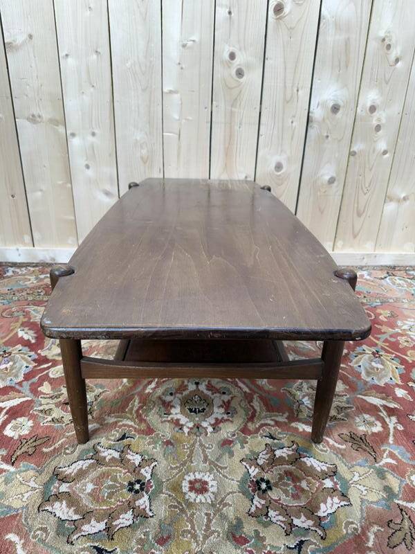 Table basse scandinave en acajou à double plateau