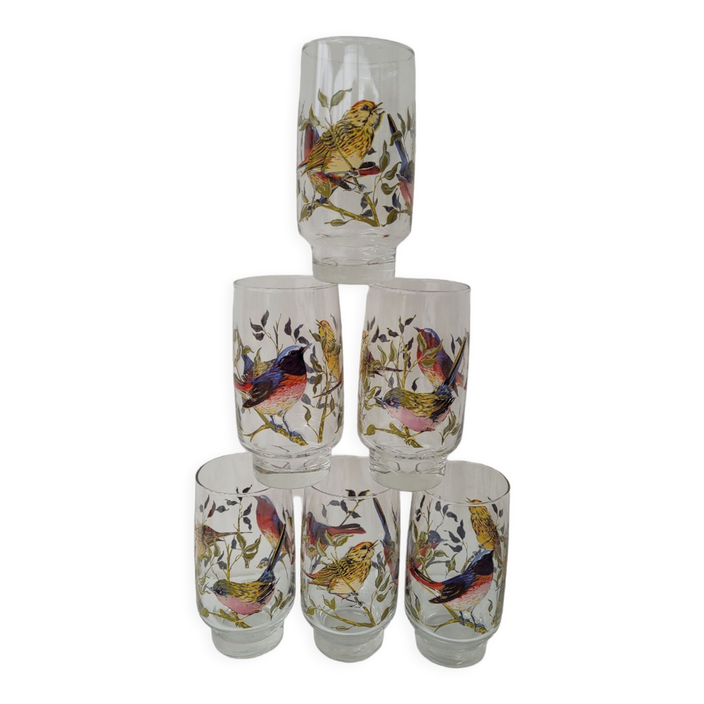Lot De 9 Verres Vintage France ,Motif de chat