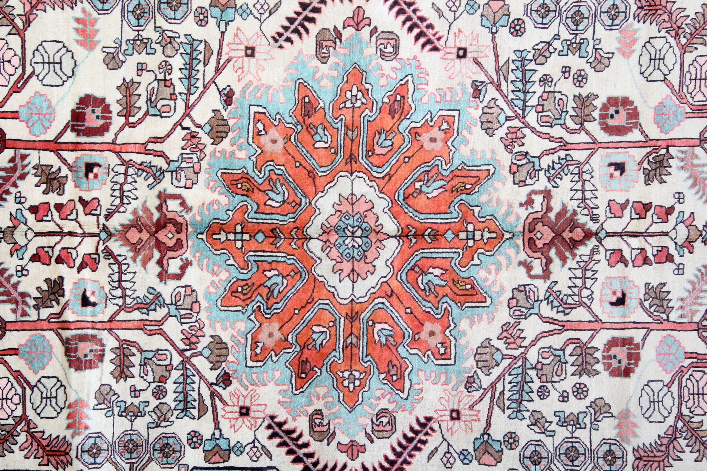 Oriental medallion area rug handmade cream wool carpet 200x300cm