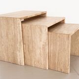 Nesting coffee tables in travertine stone from the 1970