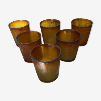Série 6 verres anciens jaune-orangé fumés