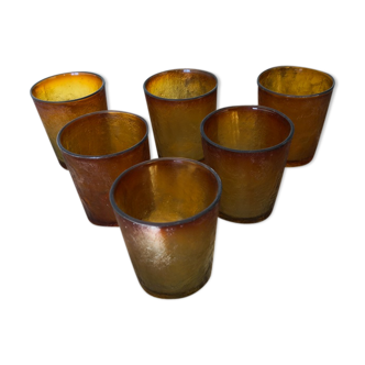 Série 6 verres anciens jaune-orangé fumés