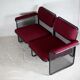 Black honeycomb steel sofa, burgundy fabrics, Italy, circa 1970