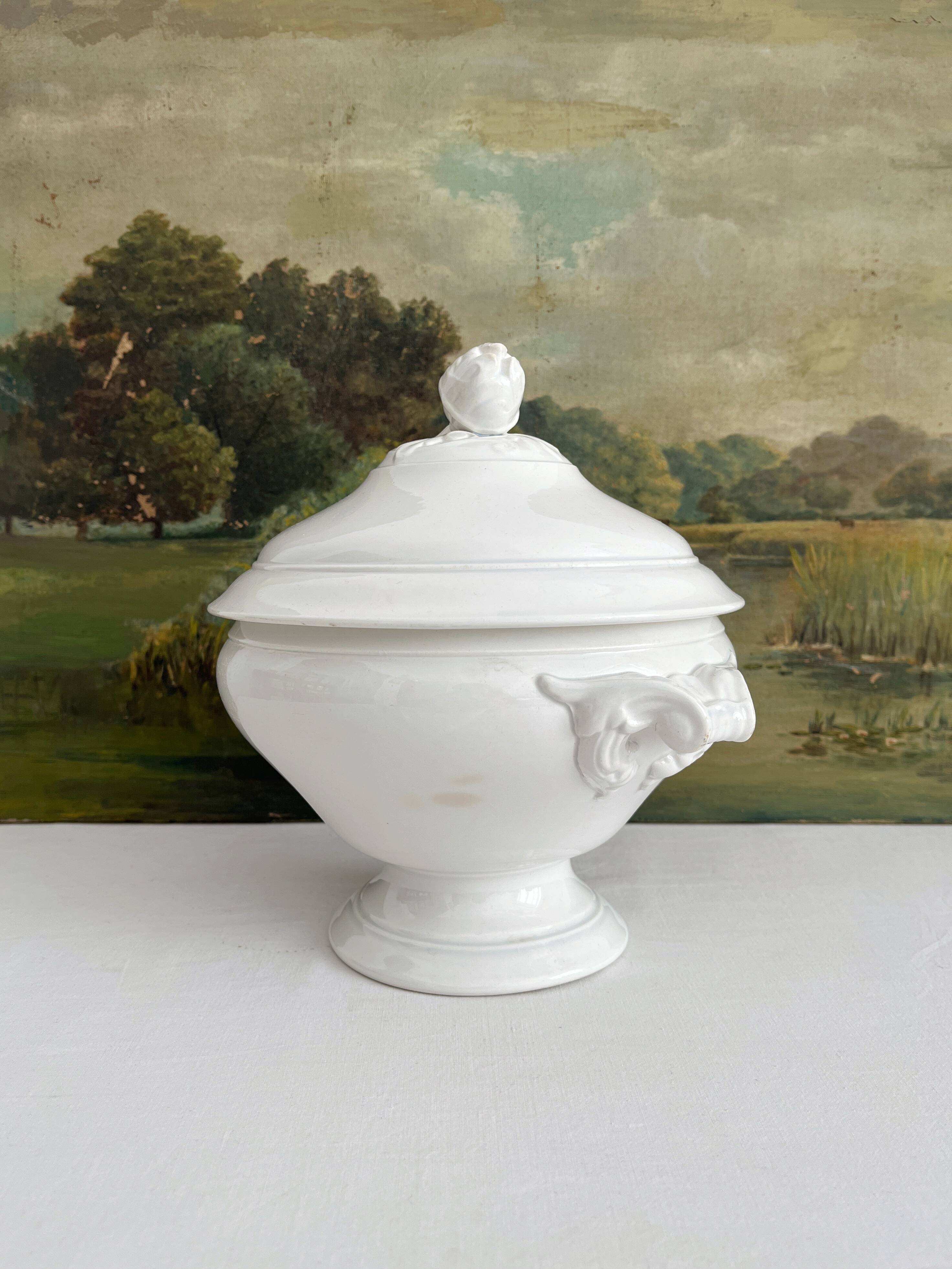 White iron earthenware soup tureen from Digoin and Sarreguemines late 19th century