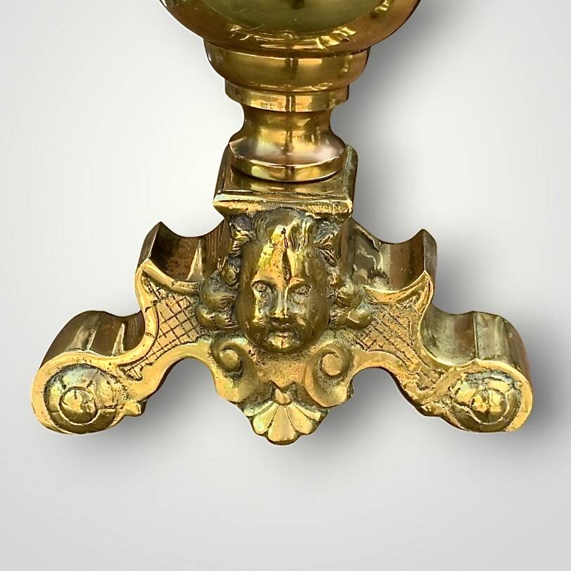 Pair of antique brass and cast iron andirons, Louis XVI style