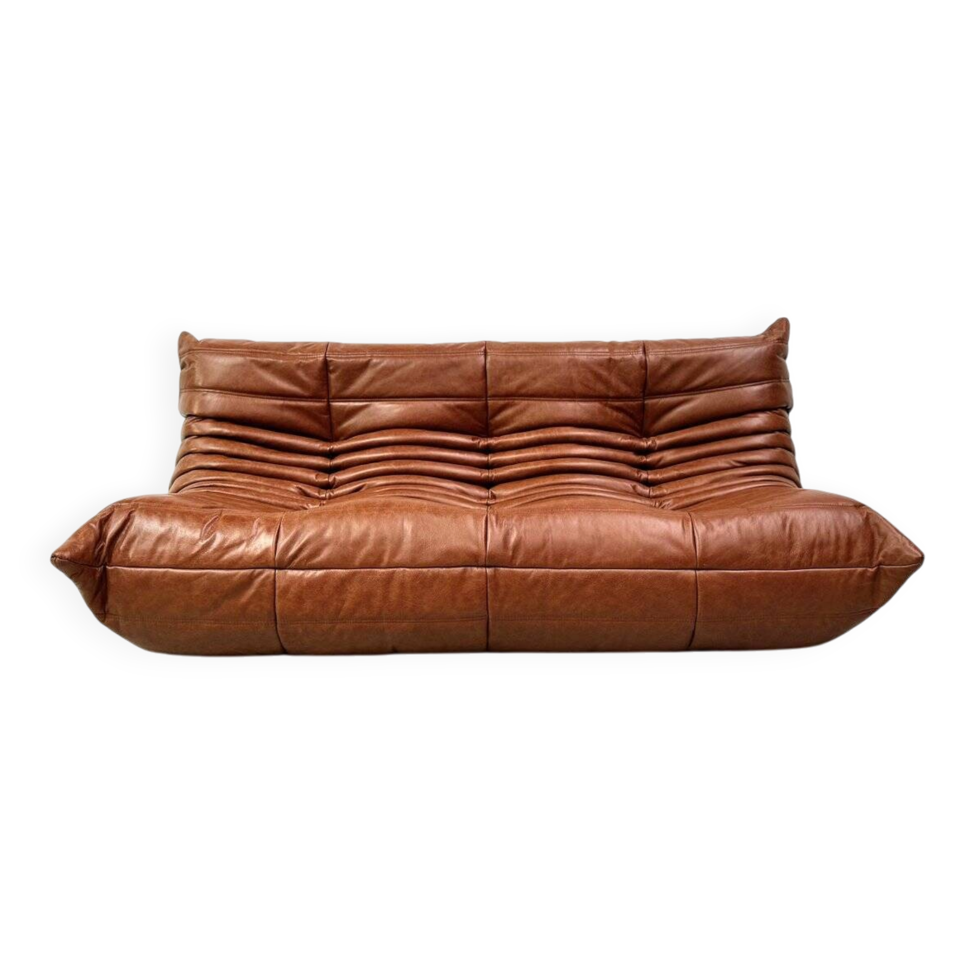 Togo sofa in cognac cowhide by Michel Ducaroy for Ligne Roset.