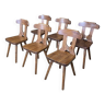 Ensemble de 6 chaises de chalet en bois sculpté années 60 France