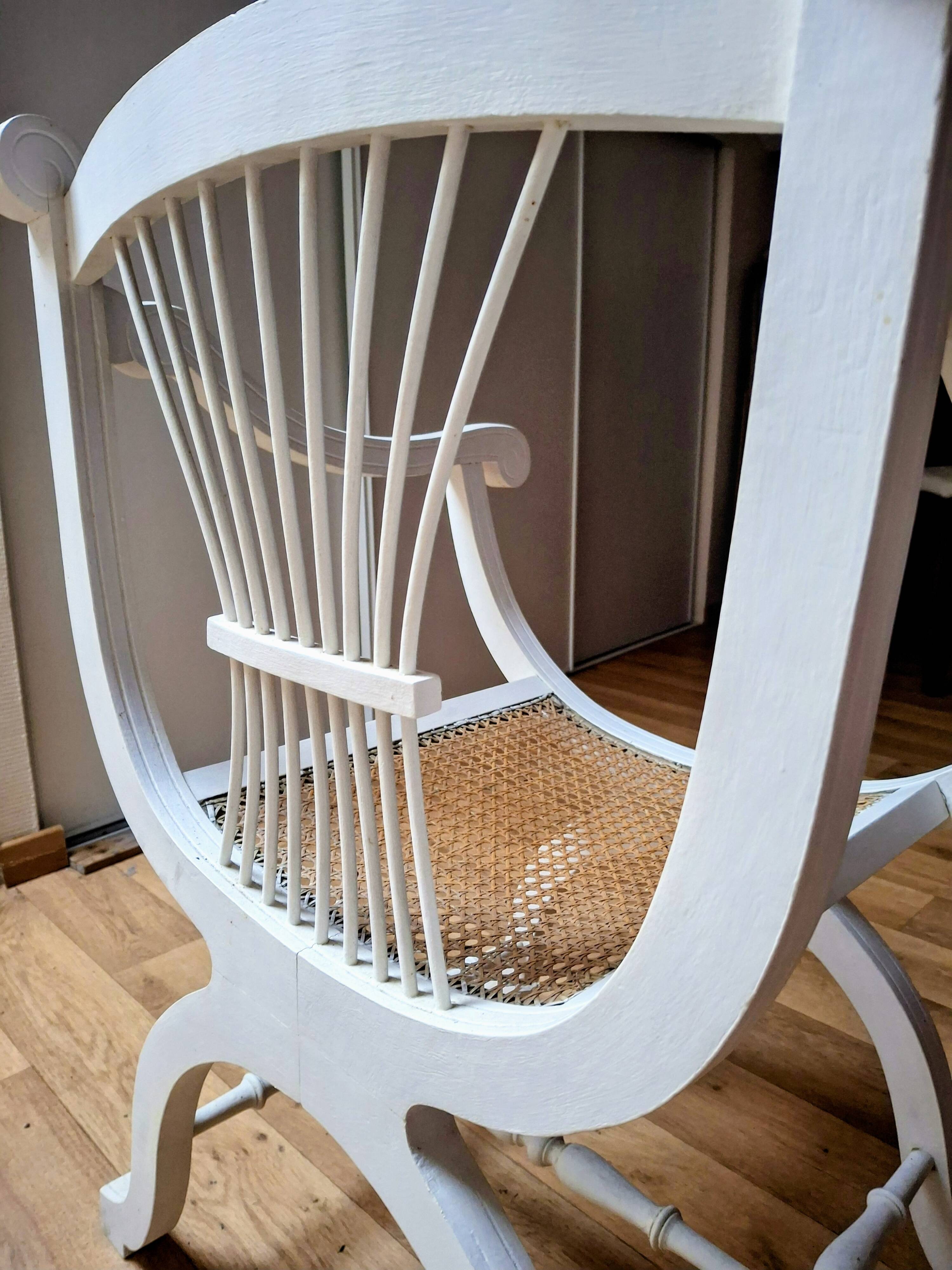white Dagobert armchair with caning