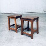 Set of Belgian Handcrafted Wooden Stools, 1940s