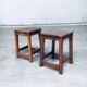 Set of Belgian Handcrafted Wooden Stools, 1940s
