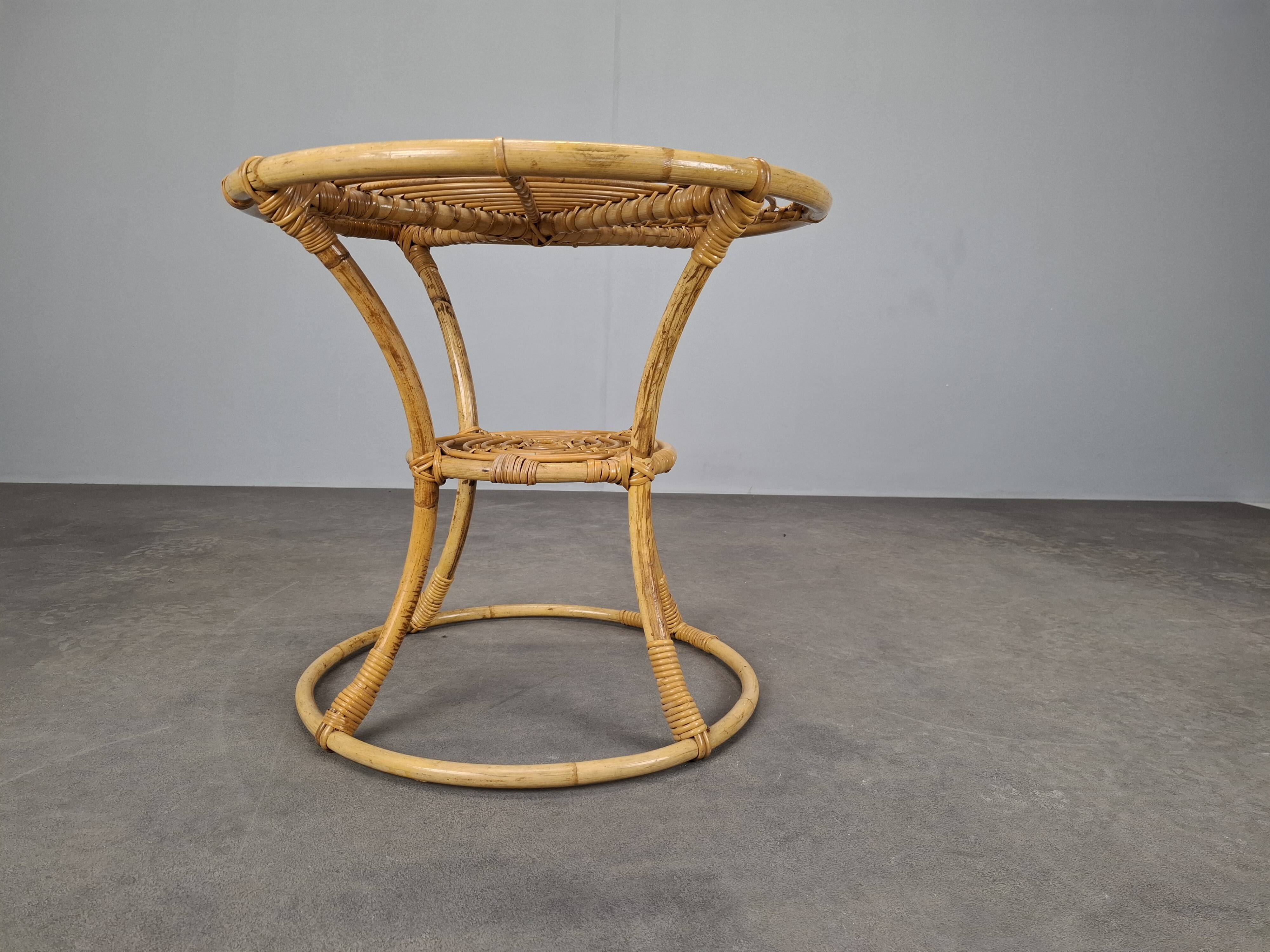 Czechoslovak Midcentury Rattan and Bamboo Side Table, 1960s