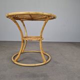 Czechoslovak Midcentury Rattan and Bamboo Side Table, 1960s