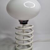 Vintage table lamp with spring base, opaline globe, Maurer style, 80s
