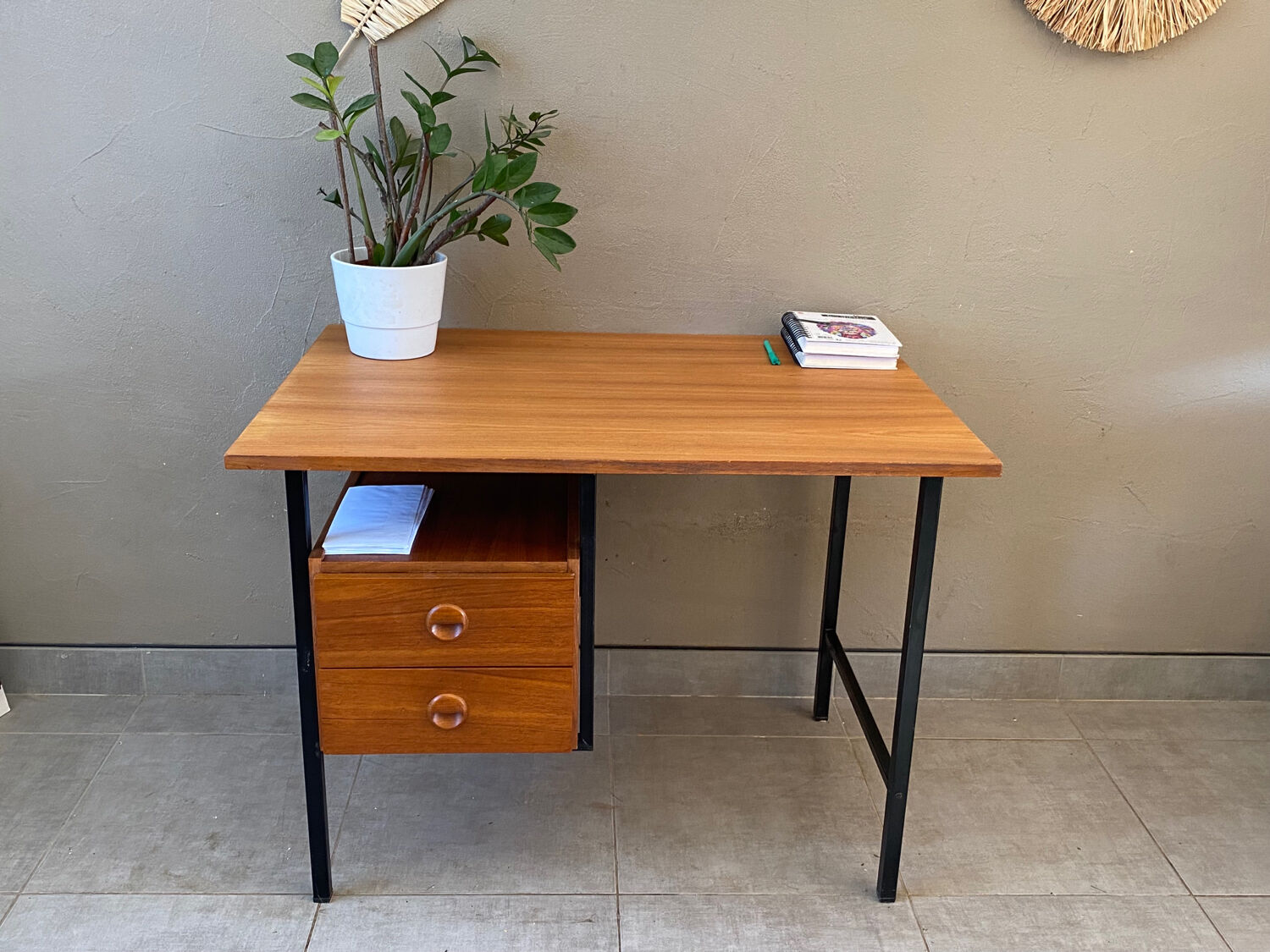 Vintage teak and metal desk