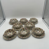 Set of 8 Limoges porcelain coffee cups from France with floral and gold pattern