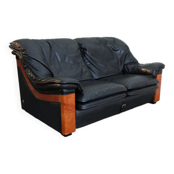 Paolo Gucci for Formitalia – two-seater sofa in black leather and burl wood