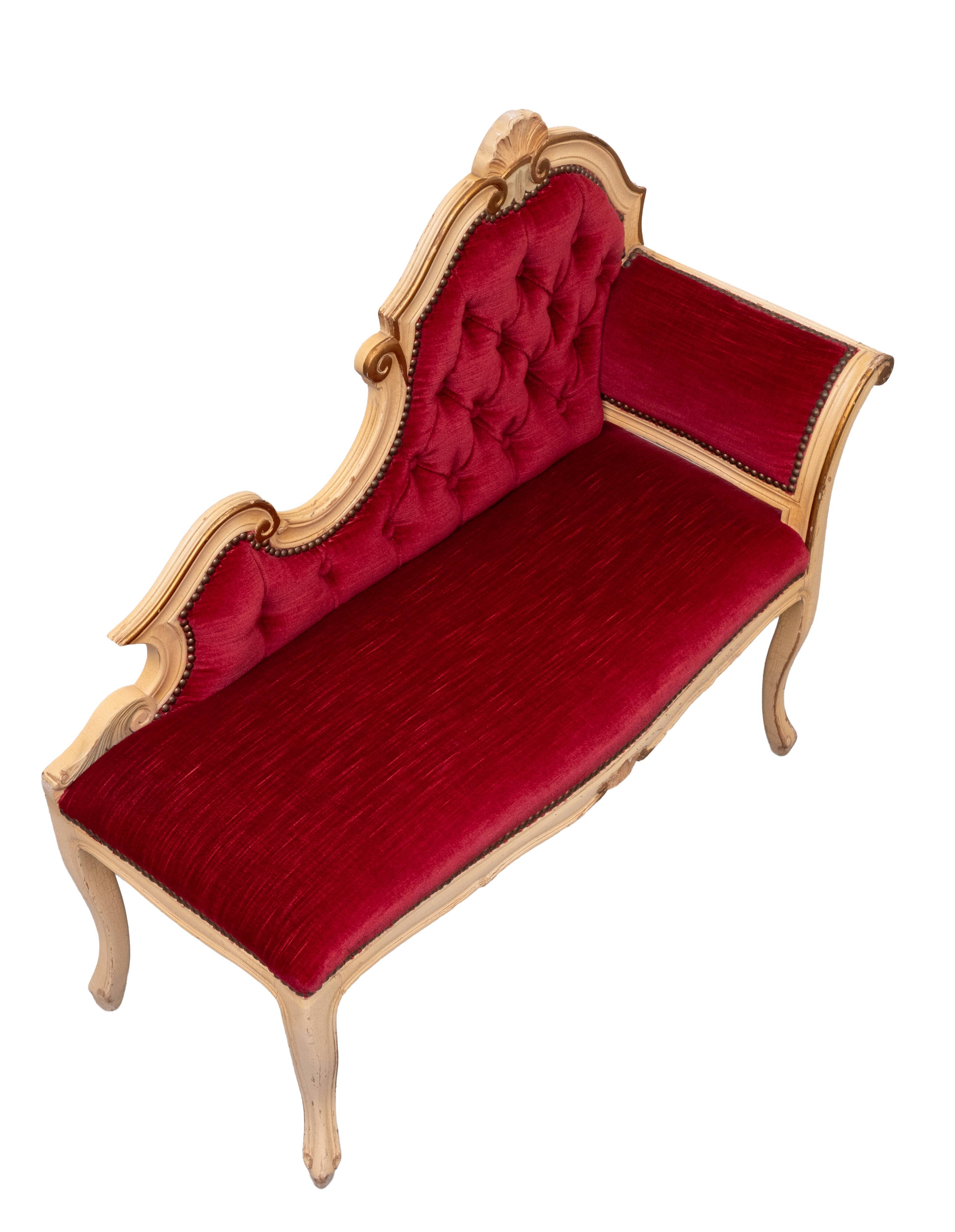 Louis XVI Red Velvet Hall Sofa 1950s France