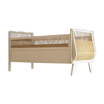 Lit vintage bébé osier et bois
