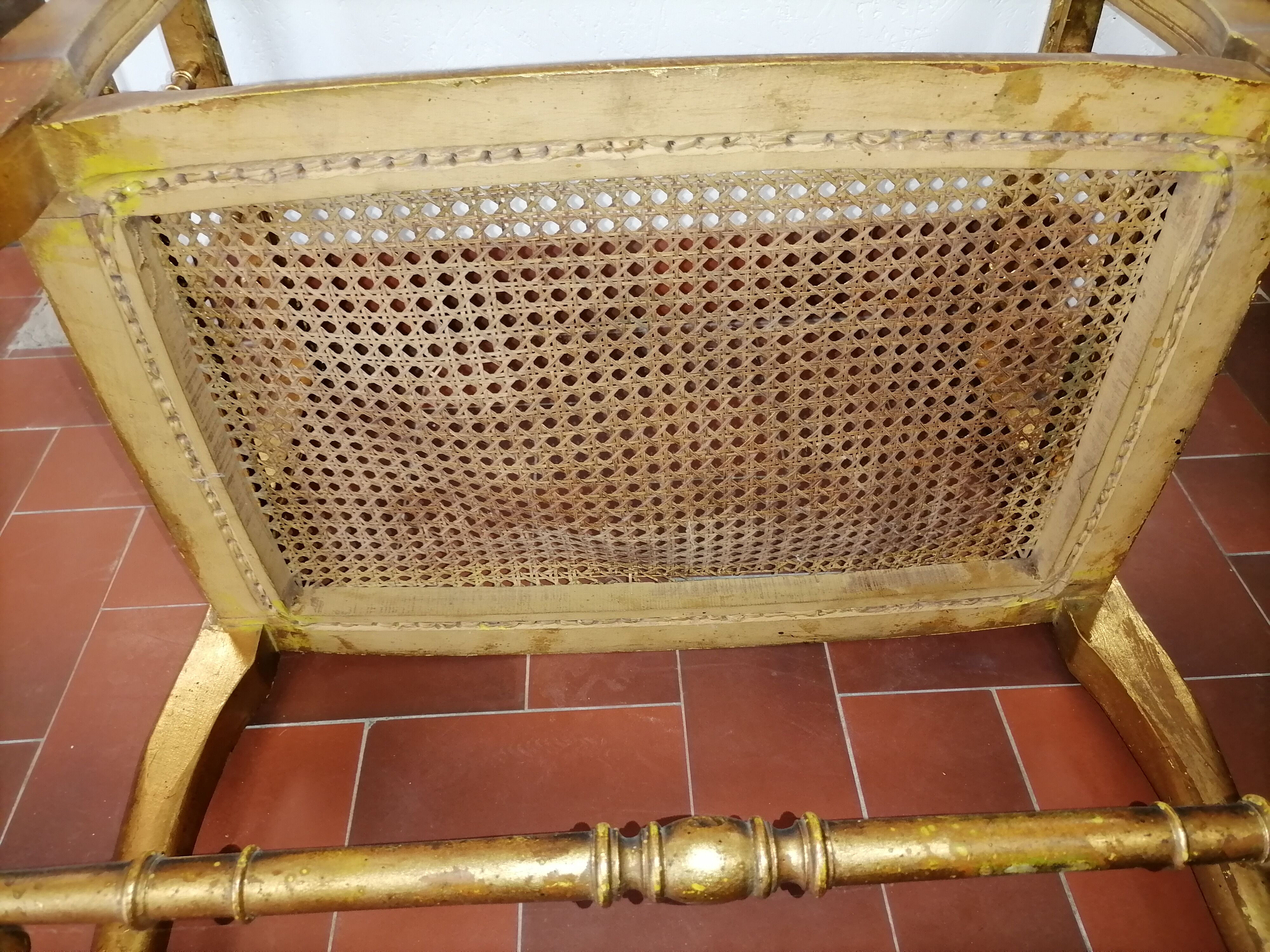 Gilded wood cane bench