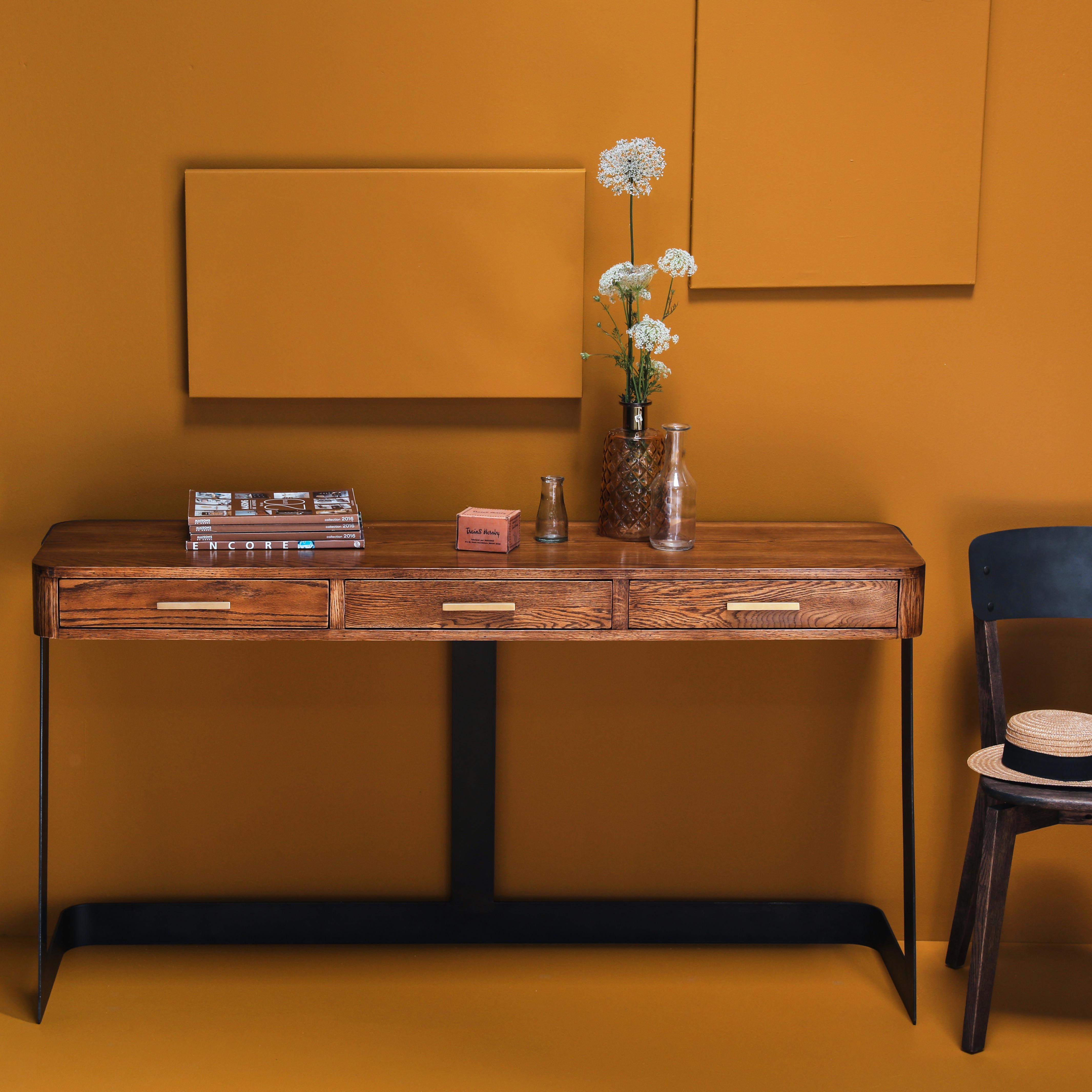 Console d'entrée vintage chêne brûlé