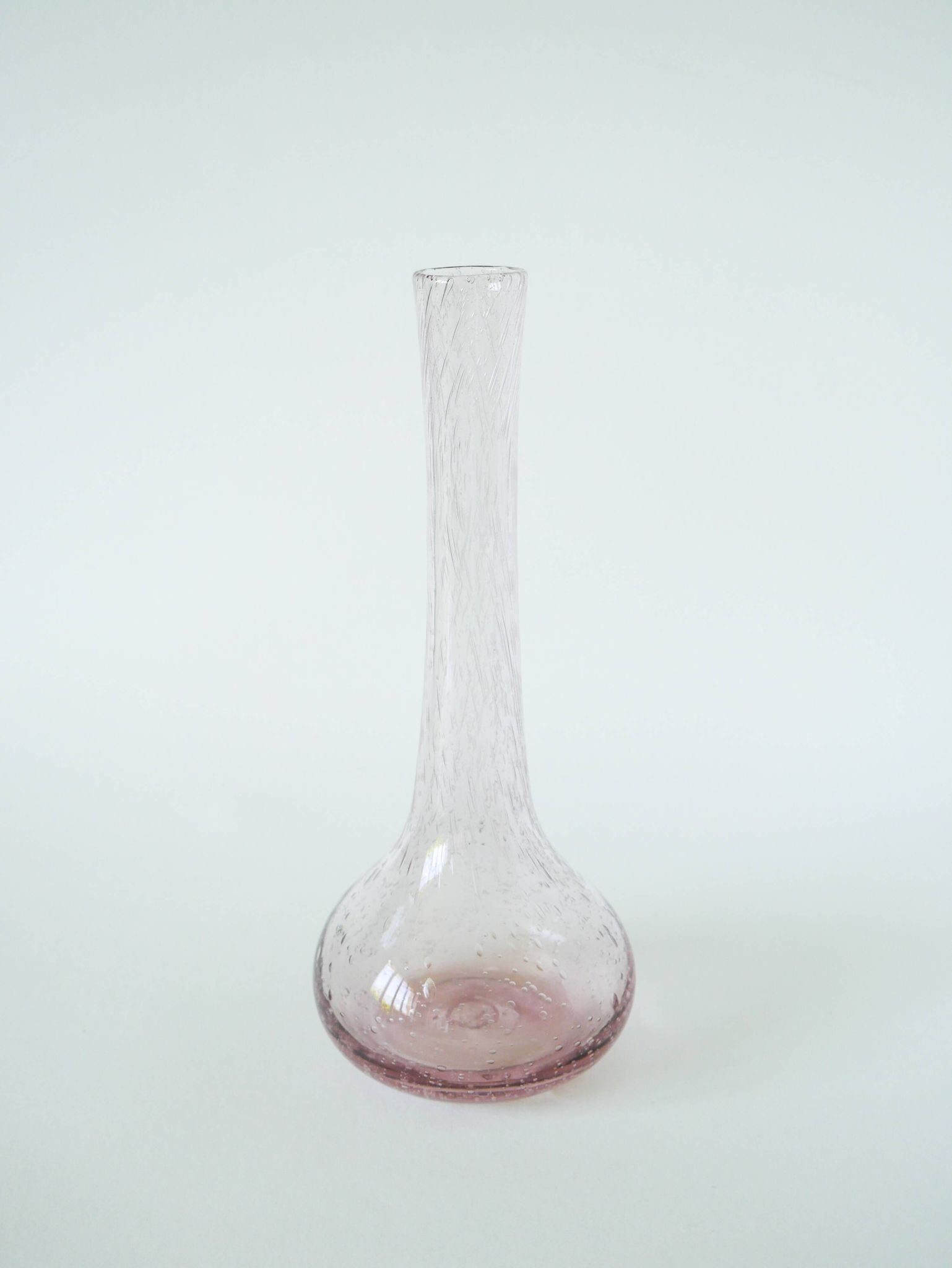 Large pink bubbled glass vase, in the style of Biot, Signed, 1970