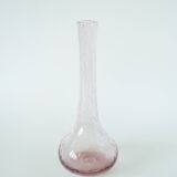 Large pink bubbled glass vase, in the style of Biot, Signed, 1970