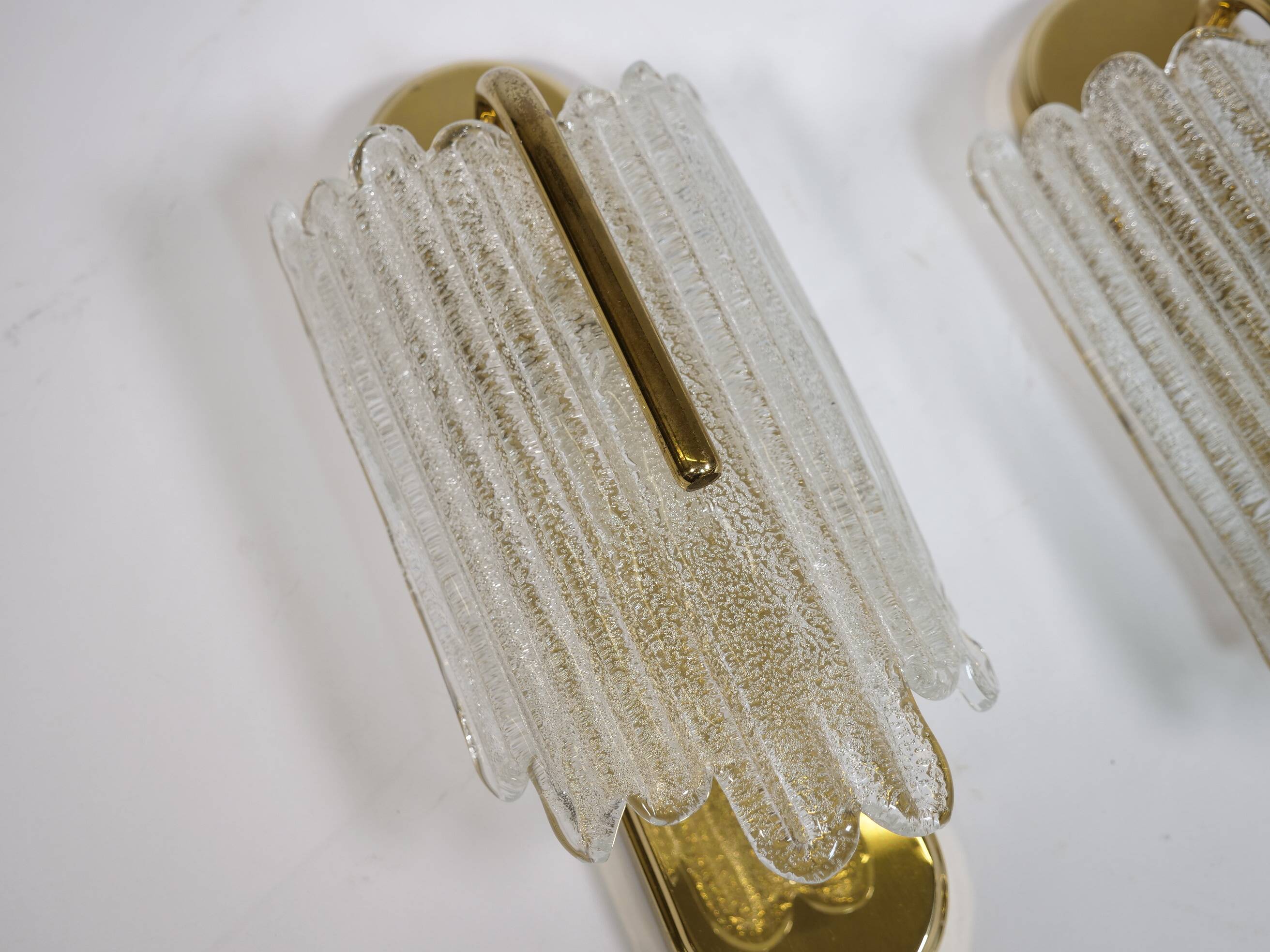 Brass and Ice Glass Wall Lamps by Carl Fagerlund for JBS, Set of 2, 1970s