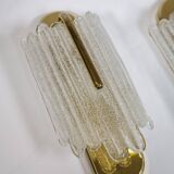 Brass and Ice Glass Wall Lamps by Carl Fagerlund for JBS, Set of 2, 1970s