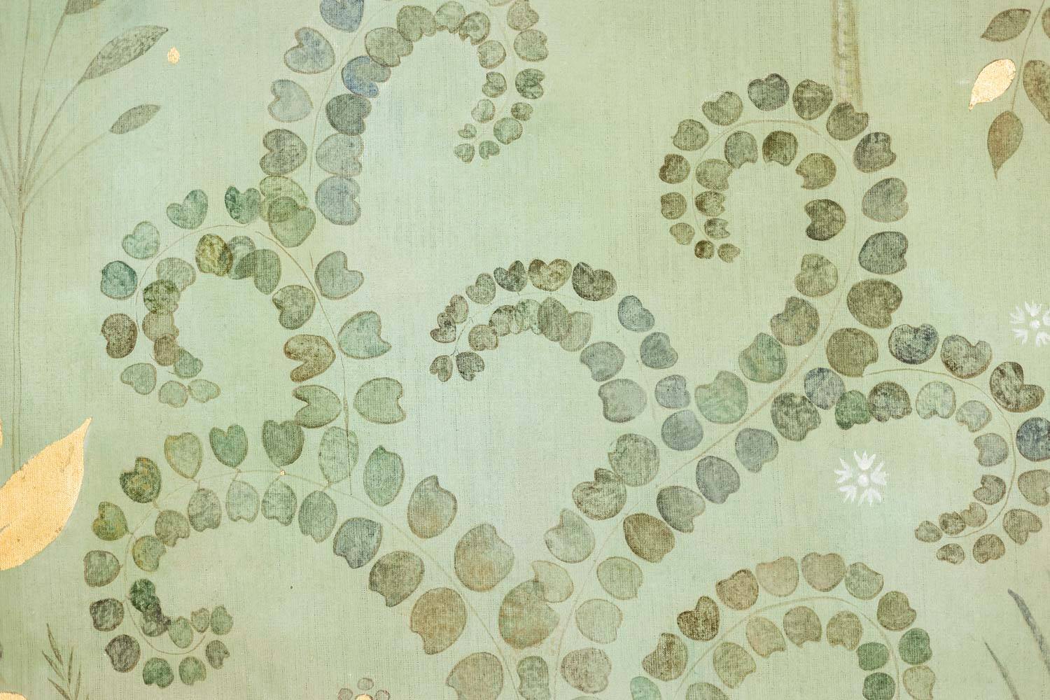 Painted canvas, or decorative panel, Parrots and foliage. Contemporary.